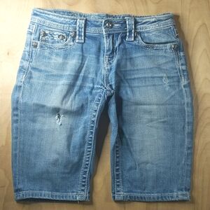 MISS ME Stone Wash Denim Distressed Bermuda Shorts